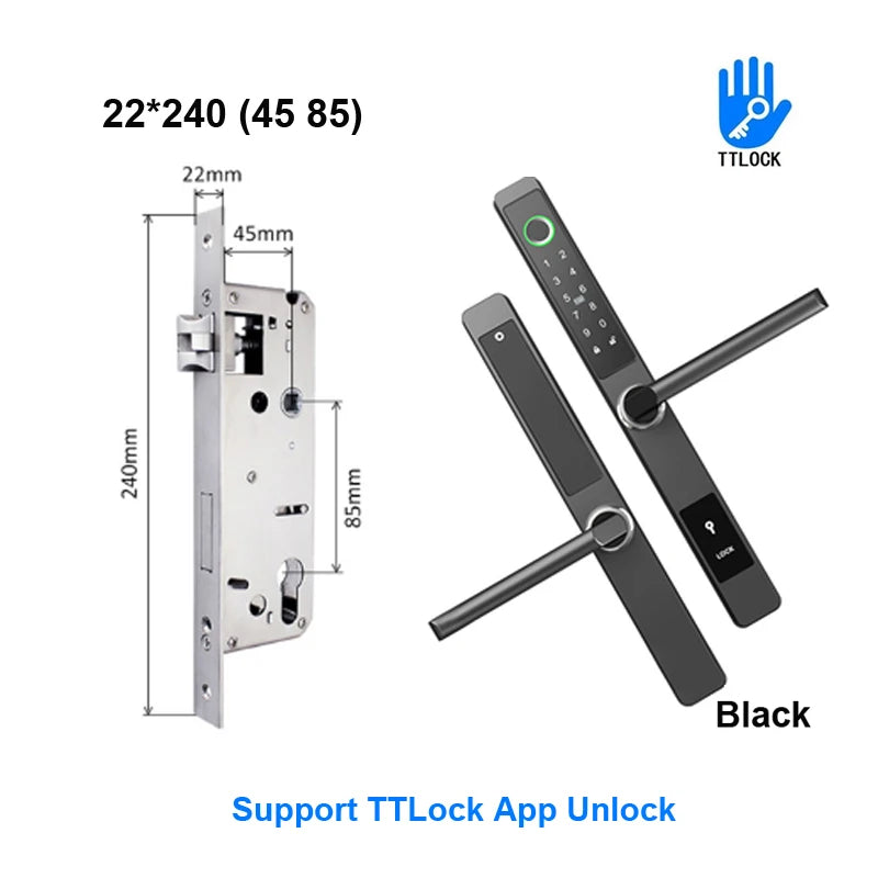 ZHDCOOKEY Biometric Digital Door Lock  Waterproof TTLock APP BLE Fingerprint RFID Card Password Aluminum Sliding Door Smart Lock