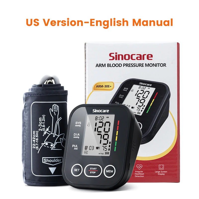 Sinocare Blood Pressure Monitor Digital Upper Arm Blood Pressure Measuring Device 22-42 Long Cuff Home Professional BP Machine
