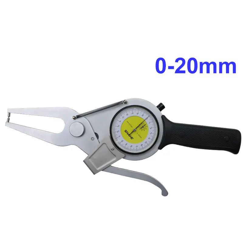Dial internal snap-gauge caliper, range 0–20mm, yellow dial, black grip