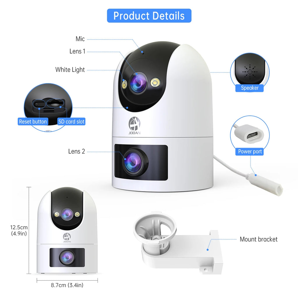 Jooan WiFi Surveillance Camera Dual Lens 4K 8MP HD Outdoor IP Camera AI Tracking Security Protection Wireless Smart Baby Monitor
