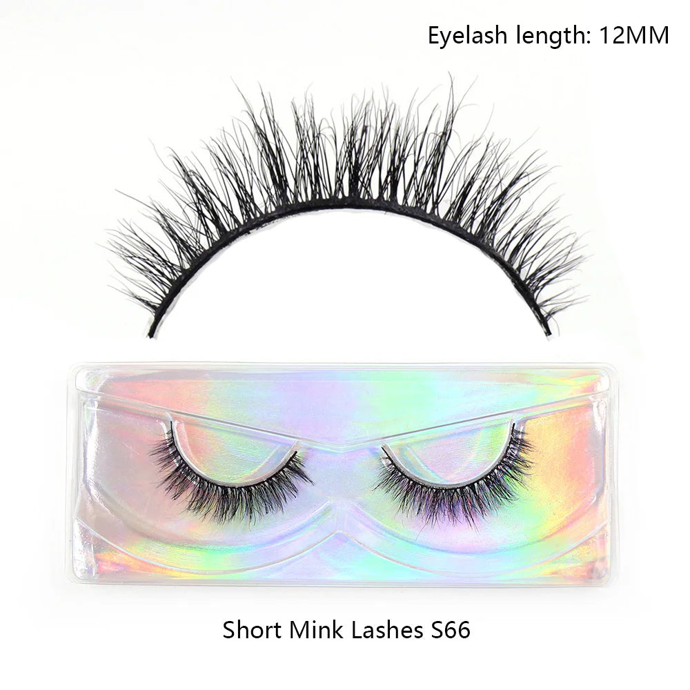 Tidesmit 12mm-15mm short natural 3D mink lashes fluffy wispy false eyelashes cruelty-free face makeup detail view