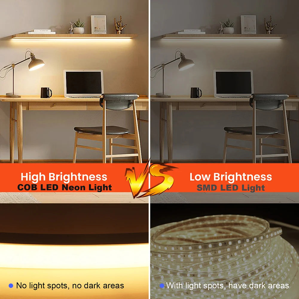 220V COB LED Neon Strip Light Wall Touch Wifi Bluetooth 23key Remote Control Power Kit Dimmable 288 LEDs Flexible Silicone Lamp