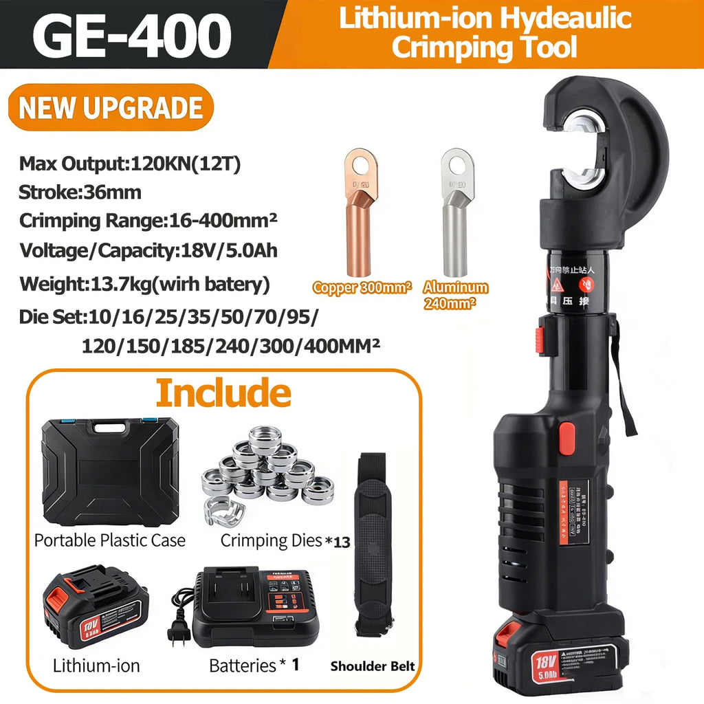 Electric Hydraulic Crimping Pliers With 13 Dies 12T Rechargeable Crimper Tool Portable Crimper Kit for Copper Aluminum Terminal