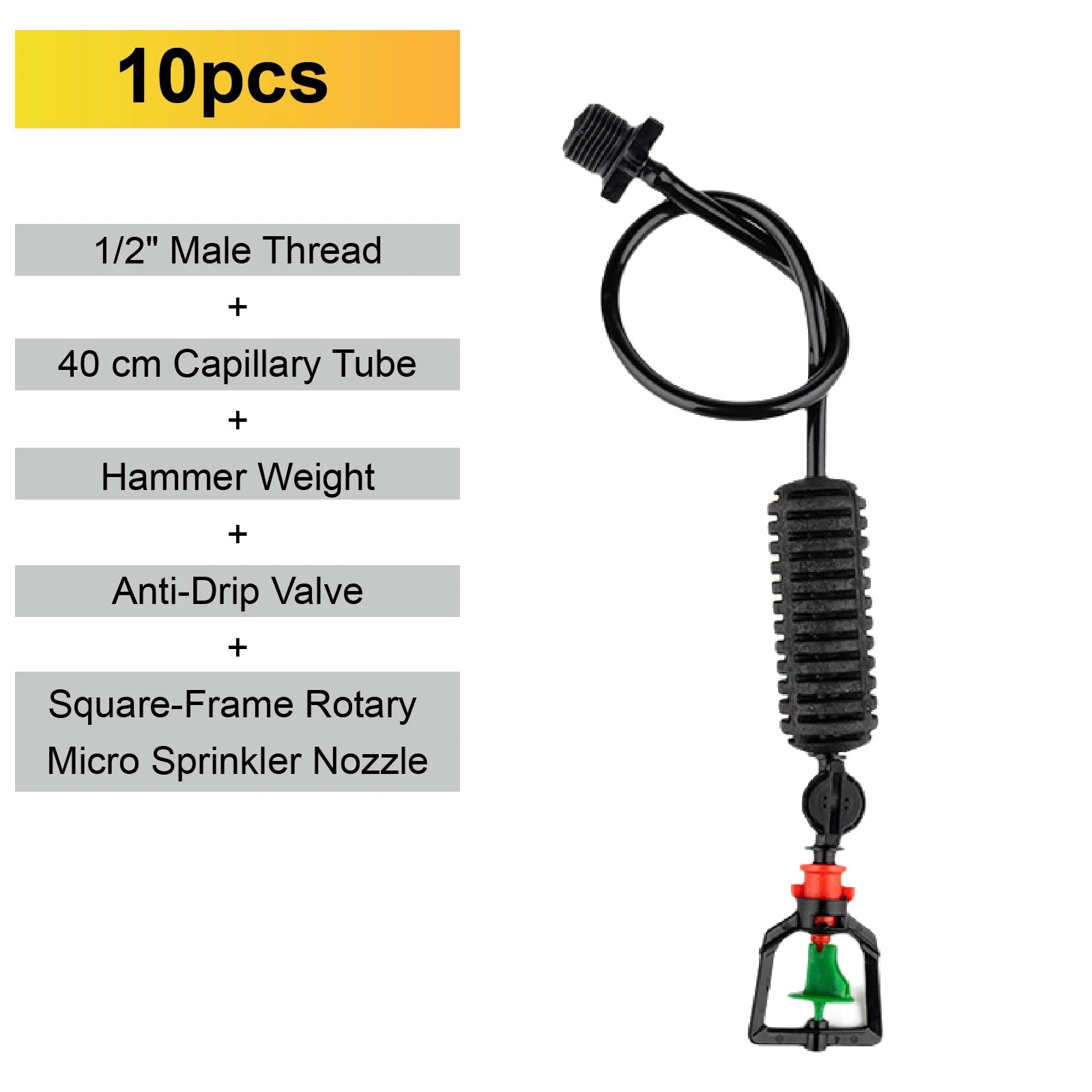 10-pack square-frame rotary micro sprinkler nozzle set with anti-drip valve and capillary tube