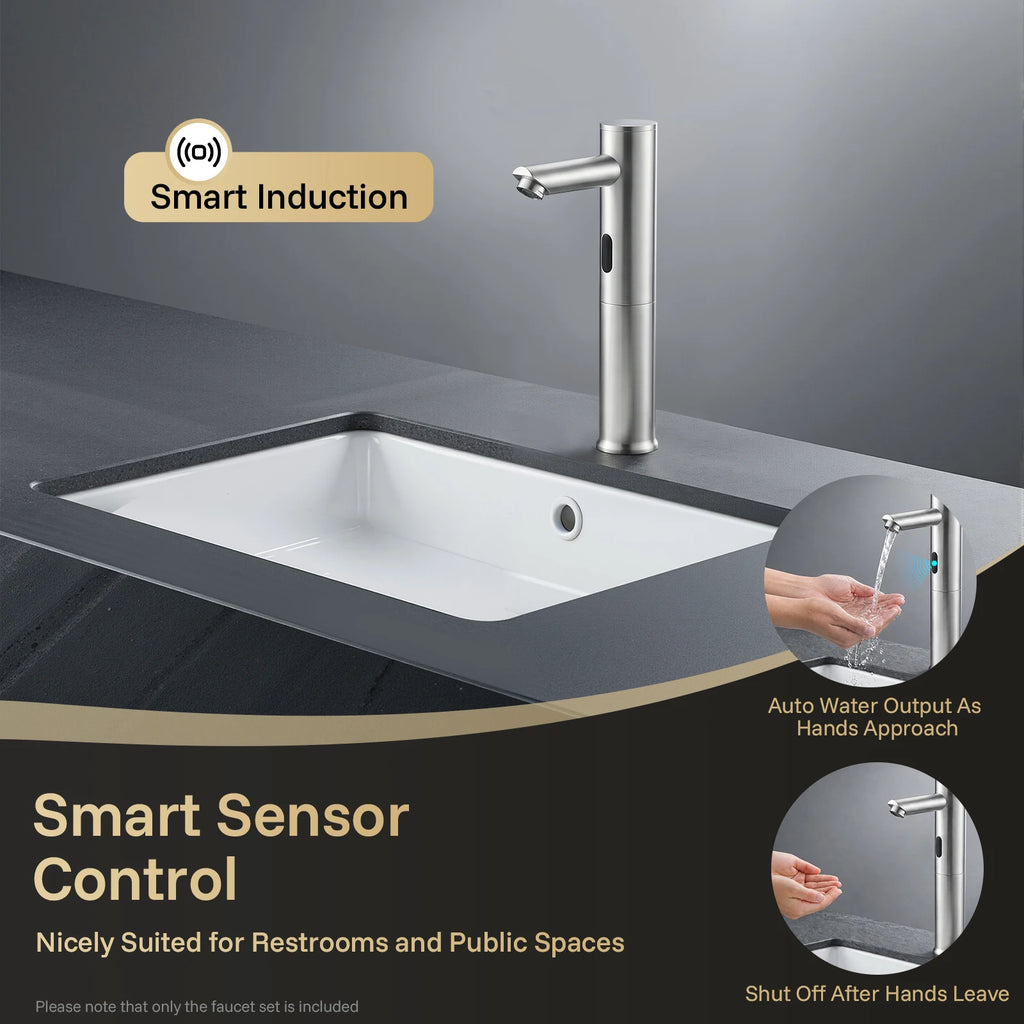 Automatic Sensor Faucet, Touchless Stainless Steel Bathroom Sink Mixer Tap, Hands-Free Cold Water Only with Control Box, Modern Silver Tall Design for Home Hotel Kitchen Hospital, Easy Clean Anti-Rust