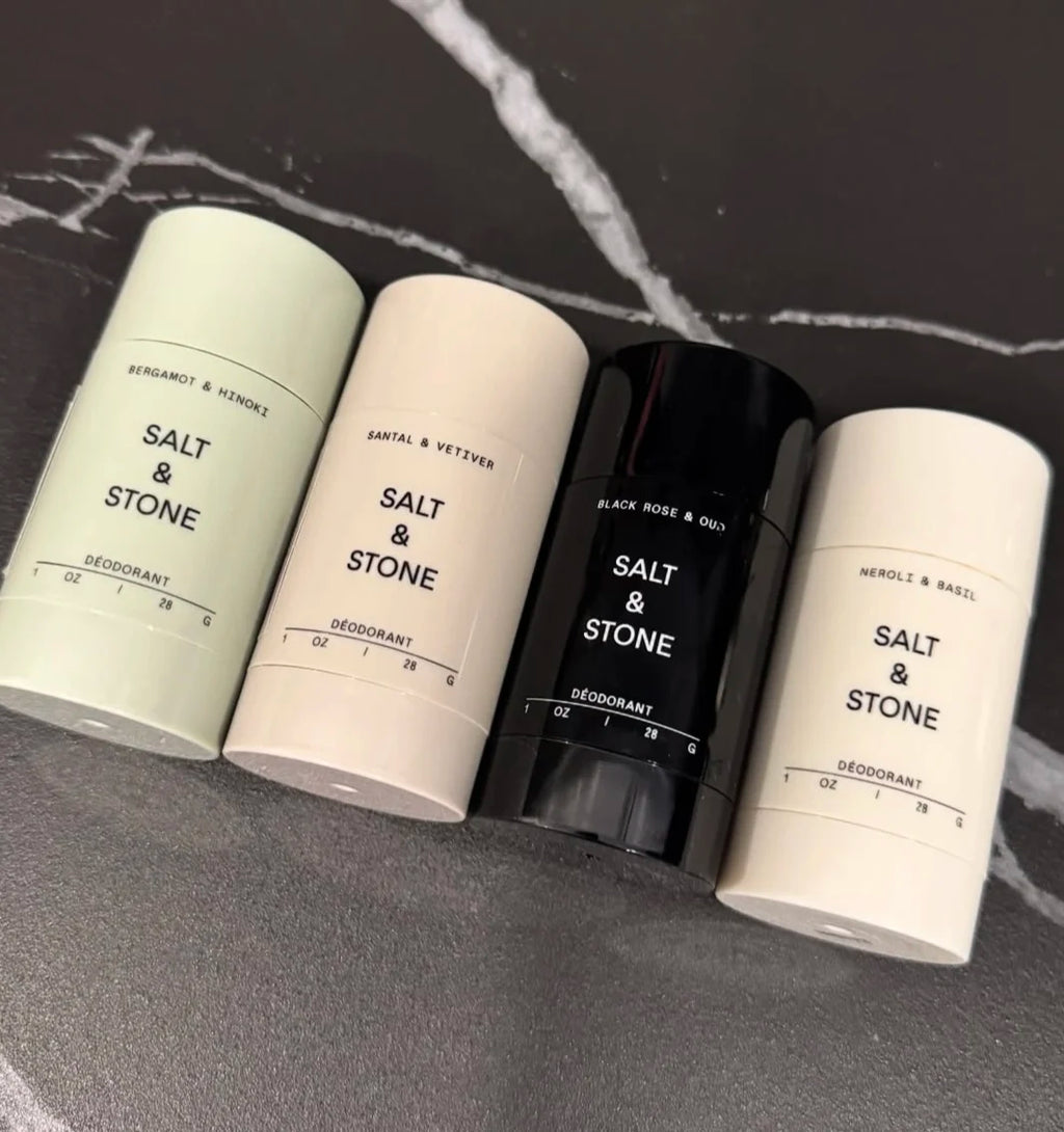Tidesmit SALT&STONE natural plant deodorant stick with Black Rose, Oud, Neroli, and Basil for unisex odor control.
