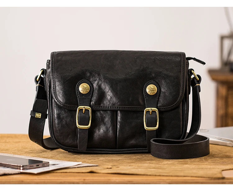 vintage designer handmade high-quality genuine leather men's messenger bag Outdoor casual cow leather work black shoulder bag