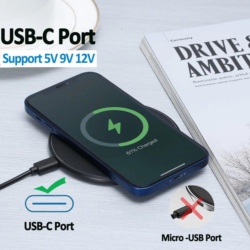 60W Fast Wireless Charging Dock - Qi Certified for iPhone and Samsung Tidesmit