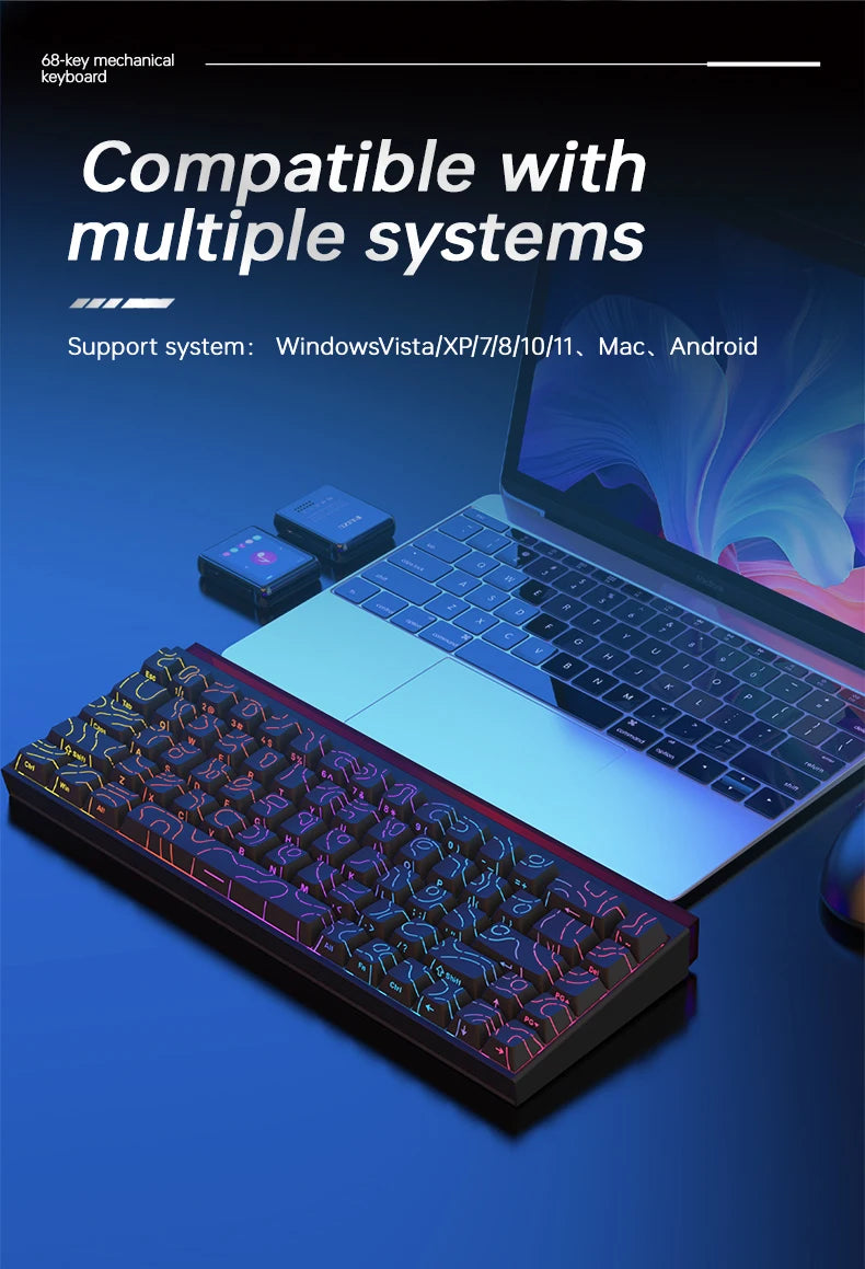 New Ajazz Nacodex Nk68 Mechanical Keyboard Terrain keycap Rgb Light Bar 68-Key Wired Gaming Office Wired Connect Keyboard