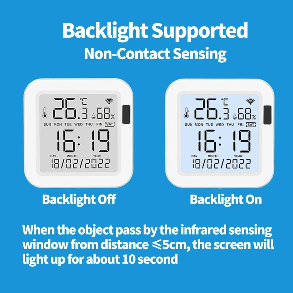 WiFi Temperature Humidity Sensor - Backlit Smart Climate Monitor Tidesmit