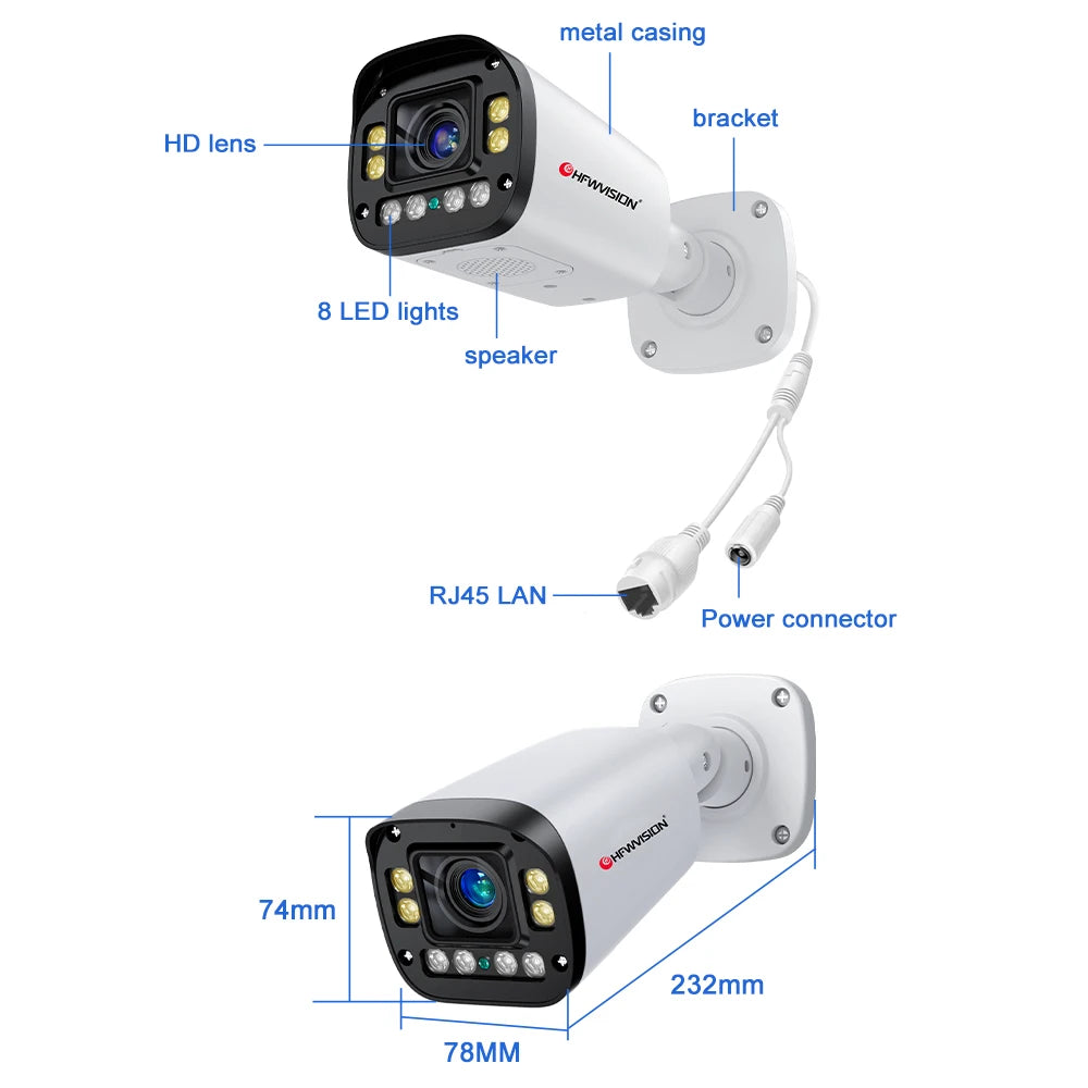 4K 8MP Auto Focus Poe Ip Camera  AI Face Detection Humanoid Video Surveillance Cameras Home Security Camera Outdoor CCTV