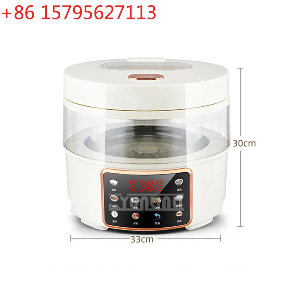 2L visual glass rice cooker with white base and digital touch control panel