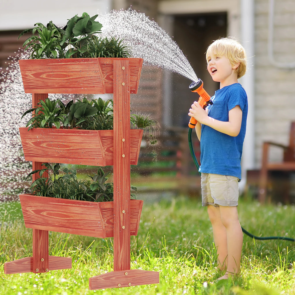 4-Tier Vertical Raised Planter Box Elevated Garden Bed Outdoor Wooden Herb Vegetable Ladder Troughs for Gardening