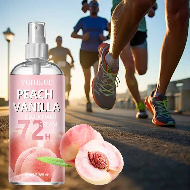 Tidesmit Peach Vanilla 72H deodorant spray for body, feet, and shoe odor elimination with a long-lasting fresh scent.