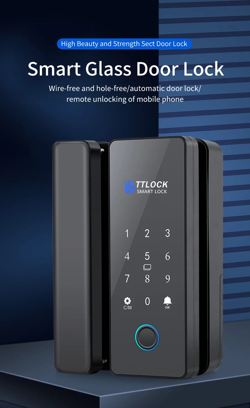 Bluetooth TTLOCK APP Unlock Control Smart Glass Door Lock Electronic Biometric Fingerprint Electric Lock Password 13.56Mhz RFID