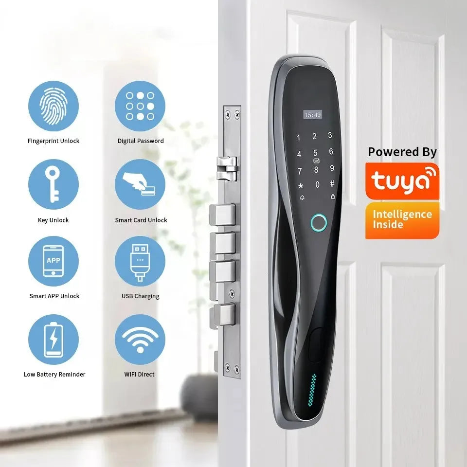 Tuya Digital Electric Fingerprint Smart Lock for Outdoor Wood Door Security Key WiFi Connectivity Waterproof 1pcs Memory Card