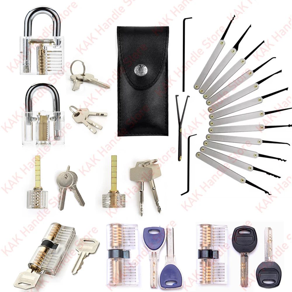 15-31pcs Lock Picking Set Transparent Locksmith Tools Multifunctional Training Lock Set Padlock Steel Hand Tools Hardware Tools