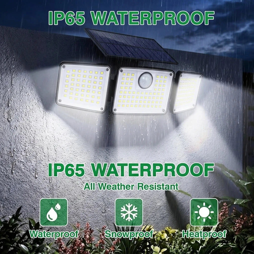 2PCS Solar Lights Outdoor Waterproof, 164LED Motion Sensor Outdoor Lights 3 Heads Security Flood Light 3 Lighting Mode for Patio