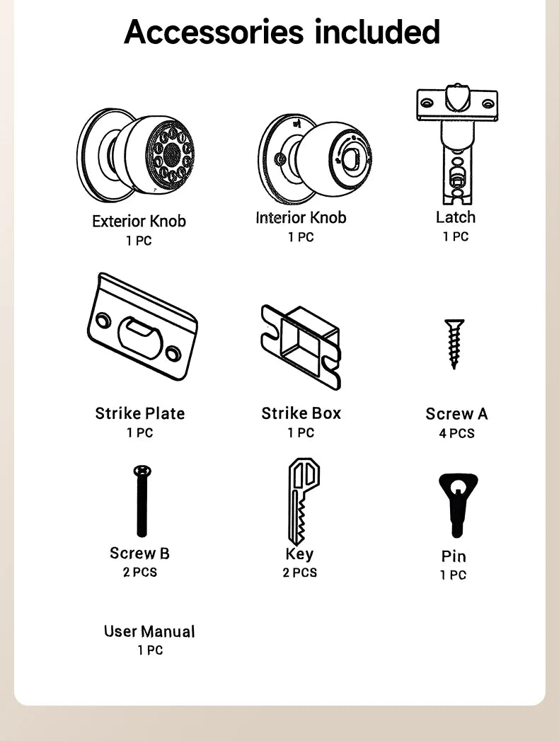 ICCSSI K10CPLUS Smart Lock Tuya Spherical Door Lock Tuya Fingerprint Password Key 4-in-1 Unlock for Airbnb Home Aluminum Alloy