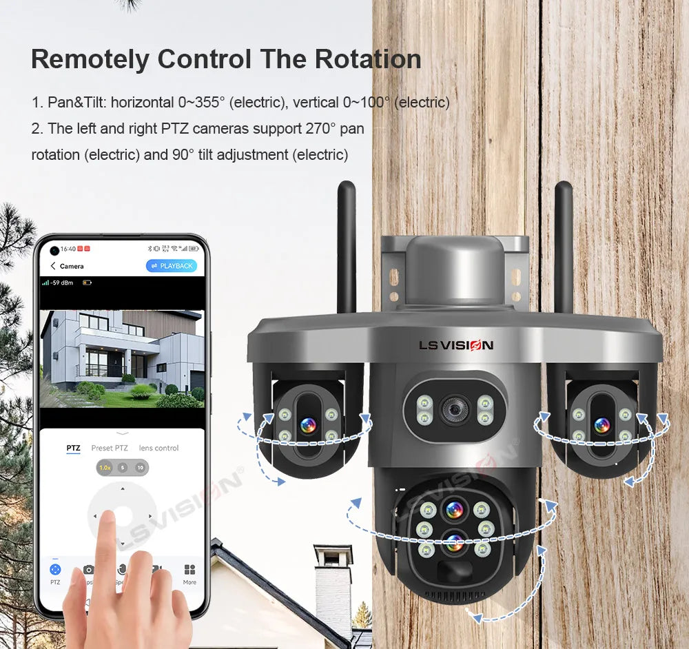 LS VISION 20MP 10X Optical Zoom 4G Solar Camera Outdoor WiFi Three Screen 3PTZ 360° Auto Tracking Security CCTV Camera V380 Pro