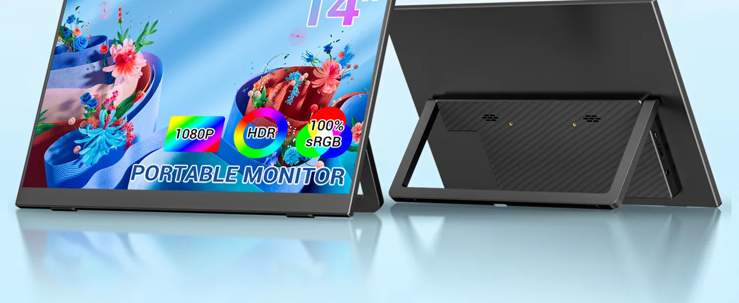 VEOUT 14-inch Portable Laptop Display, 1080P FHD Frameless IPS Ultra-Thin Travel Monitor with Adjustable Stand, Sleek Lightweight Design, Lag-Free Smooth Motion, Great for Daily Remote Office Work