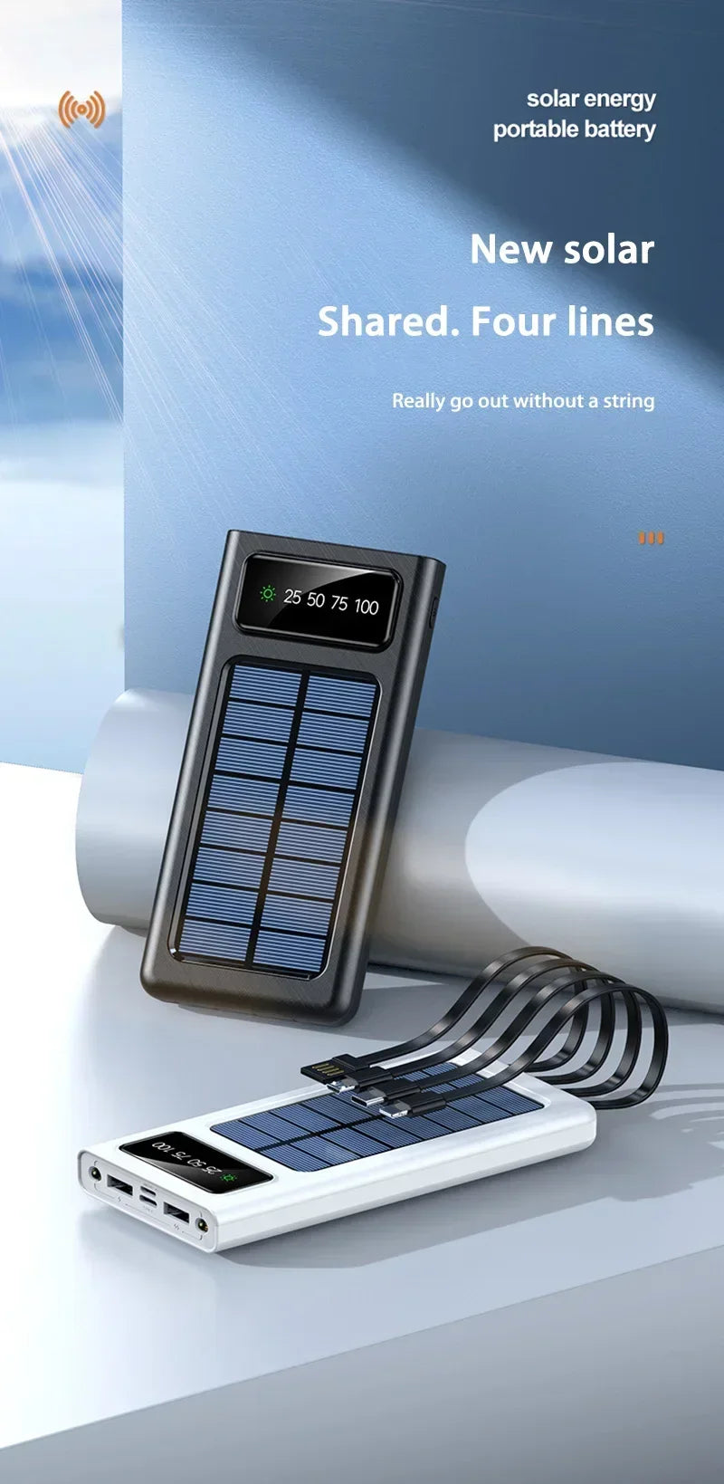 Portable Fast Charging Power Bank 80000mAh - 200000mAh with 4 Cables Tidesmit