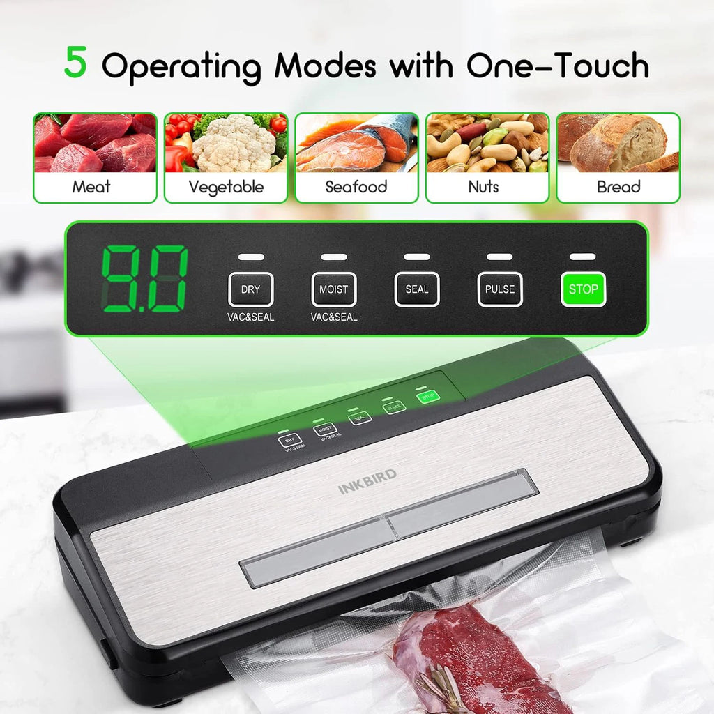 INKBIRD 3rd Vacuum Sealer with Starter Kit -80KPA Strong Suction Kitchen Household Food Vacuum Sealer Machine for Meat,Vegetable