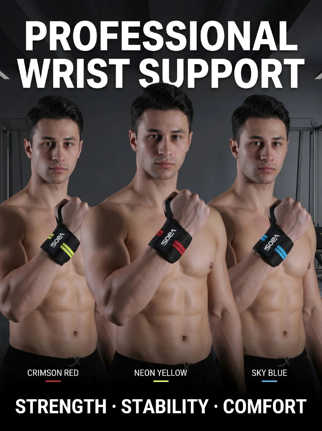 VBOSI Adjustable Wrist Support Brace with Thumb Loop,Heavy Duty Wrist Wraps for Powerlifting, Weight Training&Injury Prevention