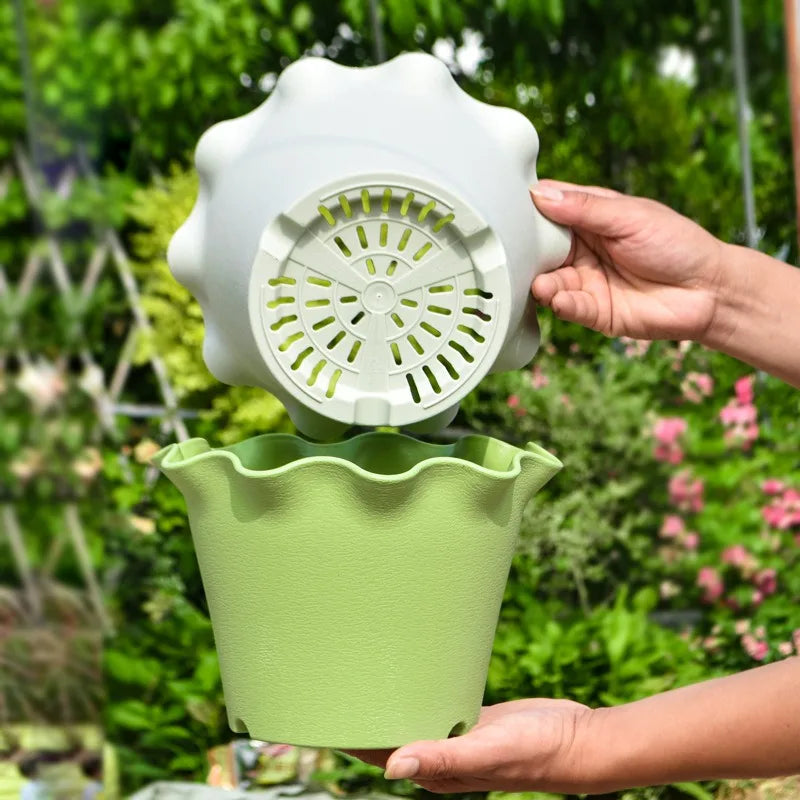 Flower Pot Lotus Leaf Edge Household Thickened Plastic Indoor Balcony Lily Wind and Wave Edge Pot 2pcs (Flower Pots Bases)