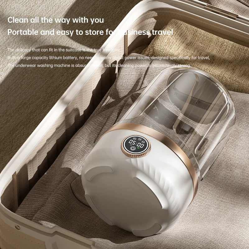 Tidesmit 2L wireless portable washing machine, automatic laundry cup feature for baby clothes, side angle view