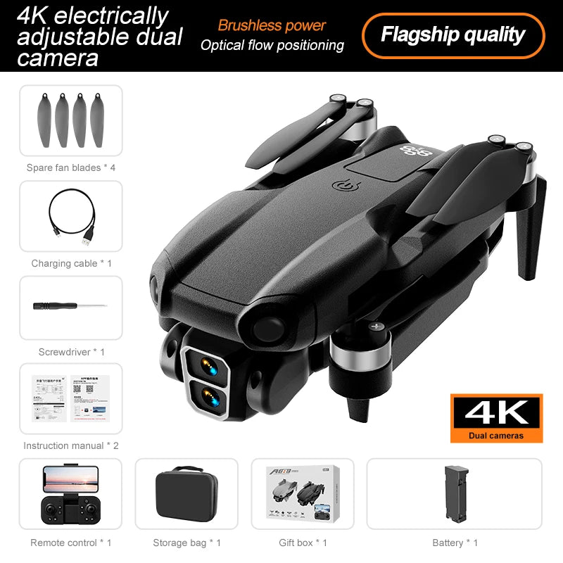 4K Camera Drone with Obstacle Avoidance - Brushless Motor Foldable Design 4K Cameras-1B-Black Tidesmit