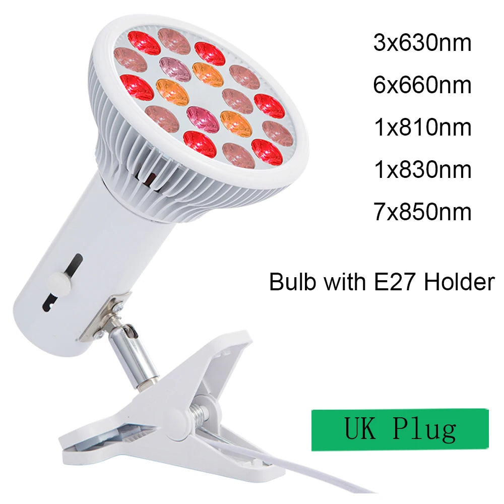 54W Red LED Light Therapy Bulb 630nm 660nm 810nm 830nm 850nm Infrared Light Bulb E27 Red Light