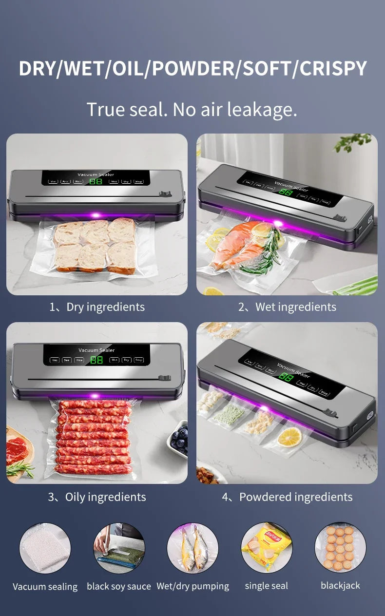 Portable Kitchen Food Saver Vacuum Sealer Machine Household Home Touch Button Cutter Kitchen Electric Vacuum Packaging Machine