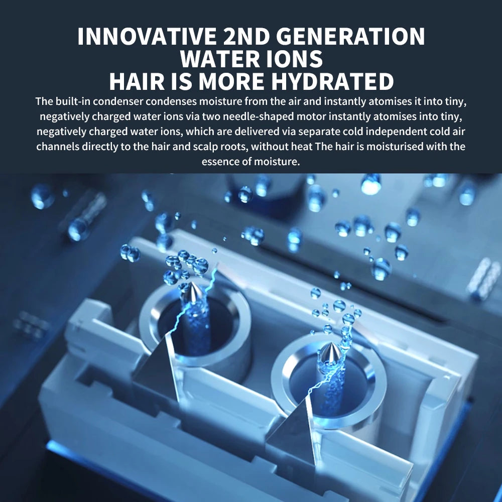 MIJIA H500 ionic hair dryer internal water ion condenser nozzle showing advanced hydration technology for quick drying.