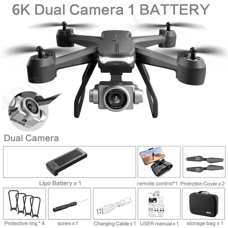 4K Dual Camera Drone: Foldable Beginner GPS Drone with Height Hold 6K-Dual camera-1B Tidesmit