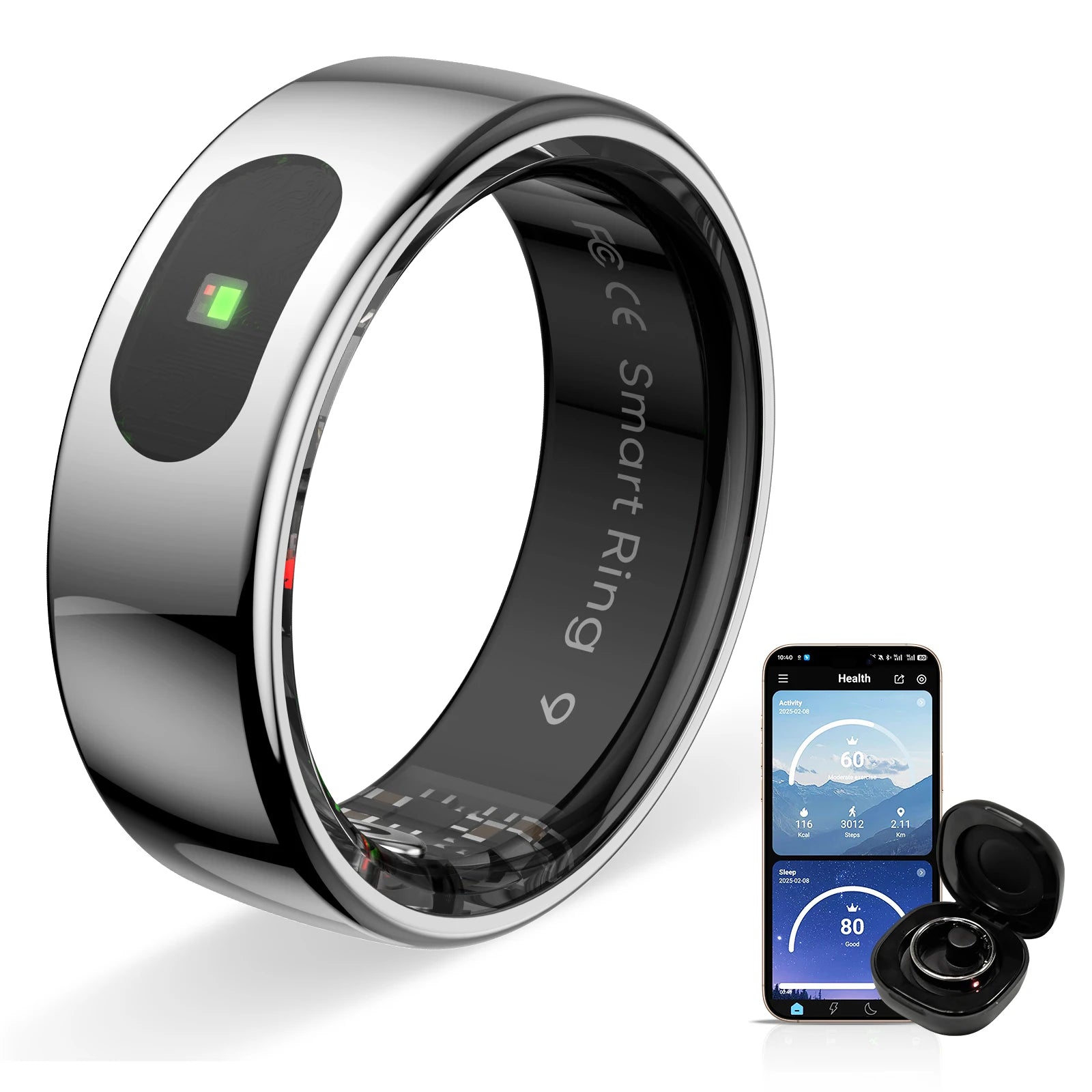 R08 Smart Ring with Charging Case Men Women Health and Sleep Monitor Heart Rate Monitoring 5ATM Waterproof Multi Sport Mode