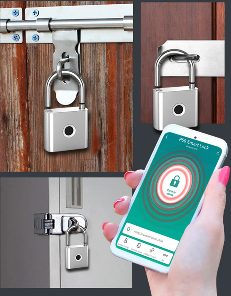 Tuya Fingerprint Padlock Bluetooth Smart Home Door Lock 20 Groups Fingerprint Safe Backup Key USB Charging For Home House Garage