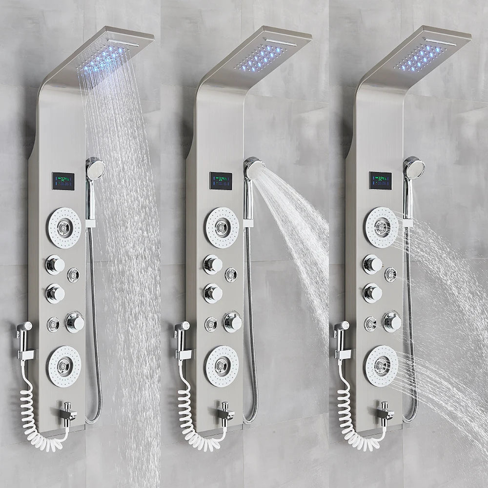 LED Light Shower Faucet Bathroom SPA Massage Jet Shower Column System Waterfall Rain Shower Panel Bidet Sprayer Tap