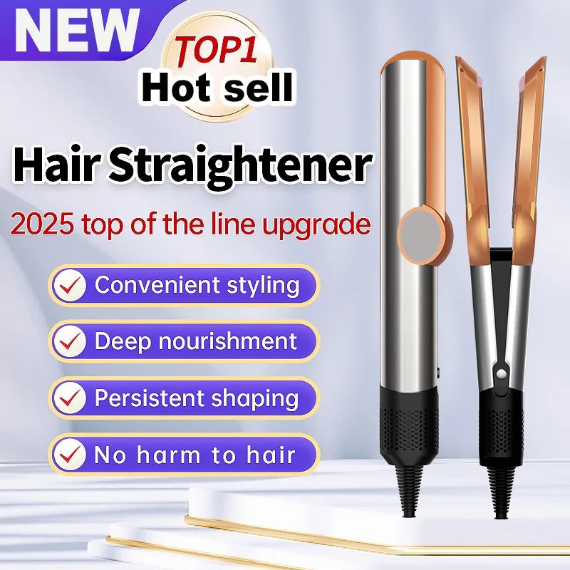 Professional gold and silver ionic hair straightener and dryer for sleek, heat-protected professional styling.