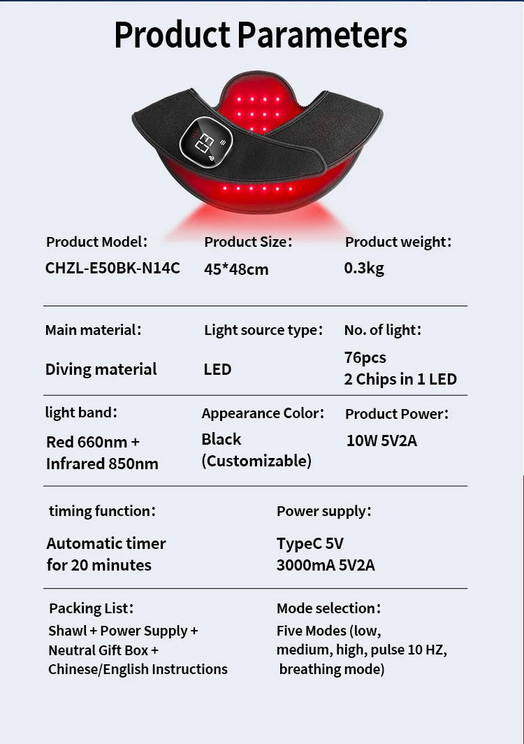 Electric Neck and Shoulder Massager with Infrared Heat - Natural Black Relaxation Treatment Tidesmit