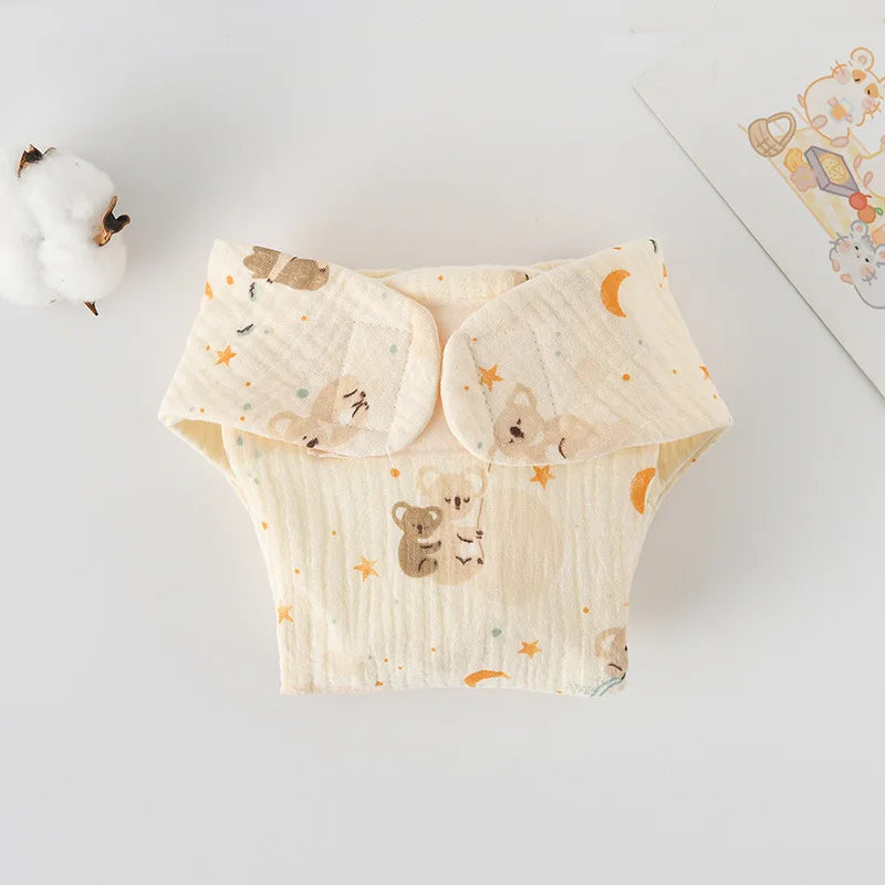 Soft muslin cloth baby diaper with a cute koala, star, and moon print for gentle baby care.