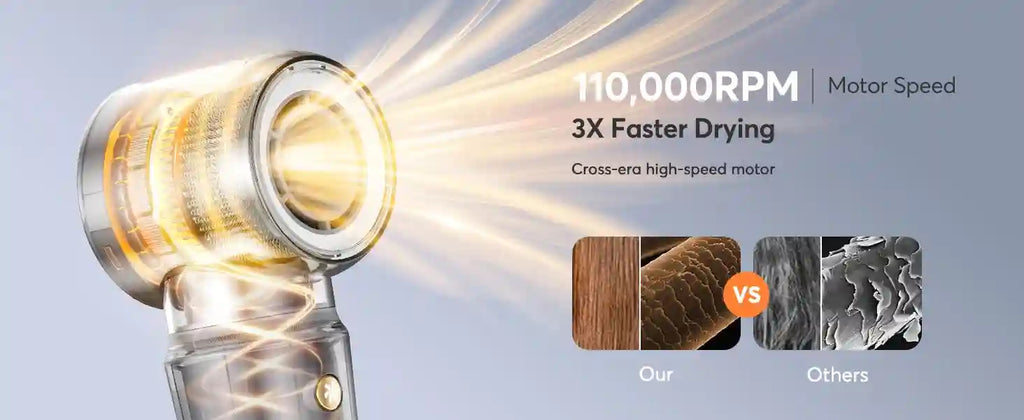 Bopcal 5-in-1 hair dryer with 110,000 RPM high-speed motor for 3x faster, damage-free professional hair styling.