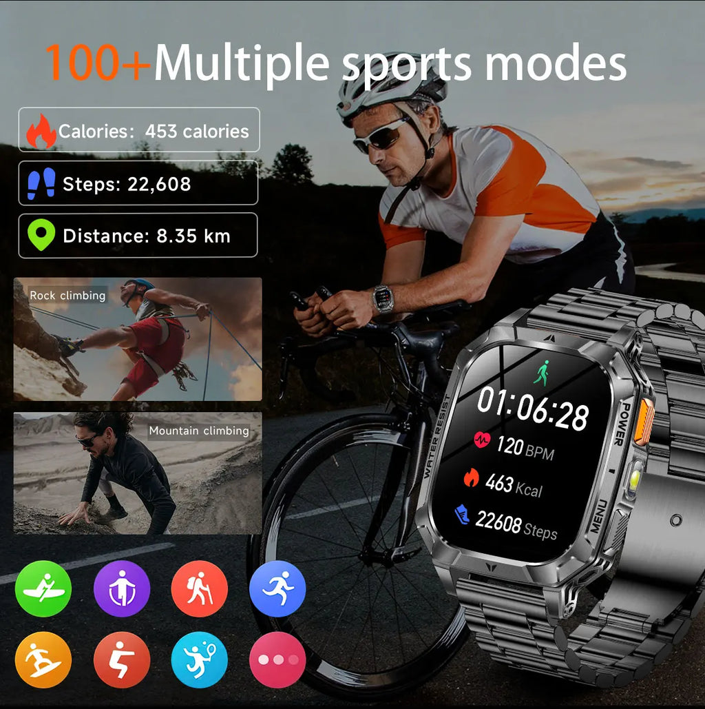 2026 New 1400mAh Big Battery Smart Watch Men Outdoor GPS Flashlight 10ATM Waterproof Bluetooth Call AMOLED HD Sports Smartwatch