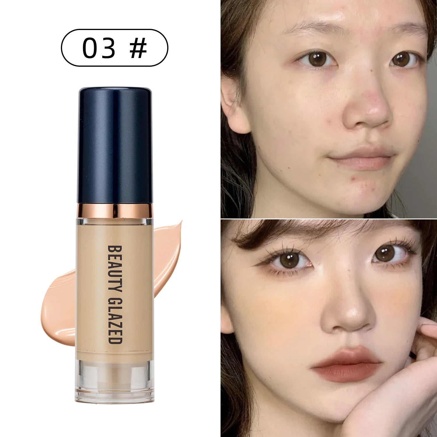 Tidesmit Beauty Glazed 6 color liquid foundation concealer texture close-up for full coverage waterproof face makeup