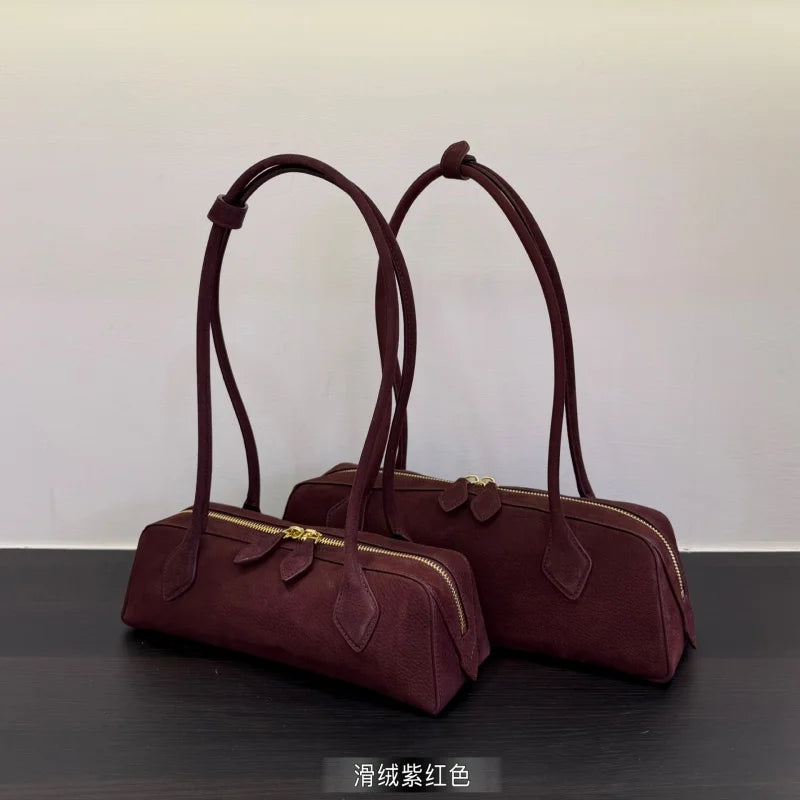 2026 high-quality genuine leather sausage bag, high-end customized high silk gloss leather handbag, women's shoulder bag