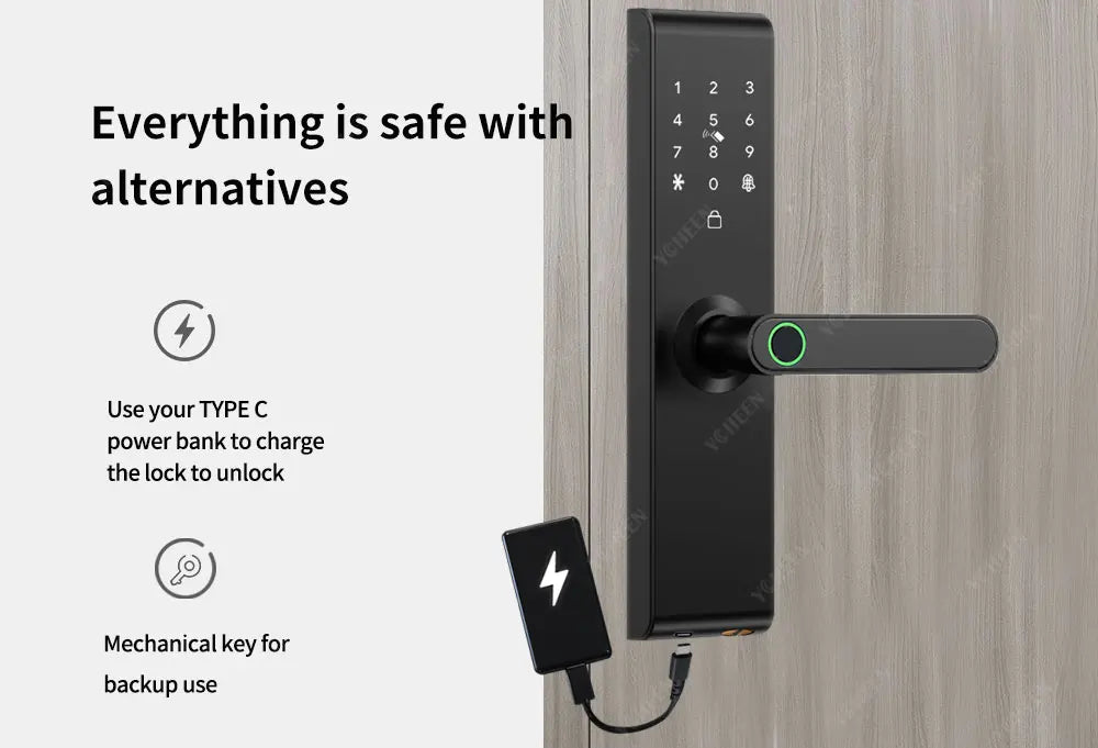 Keyless Tuya Bluetooth APP Digital Biometric Fingerprint Electric Smart Door Handle Key Card Lock with 5050 72 85 Mortise