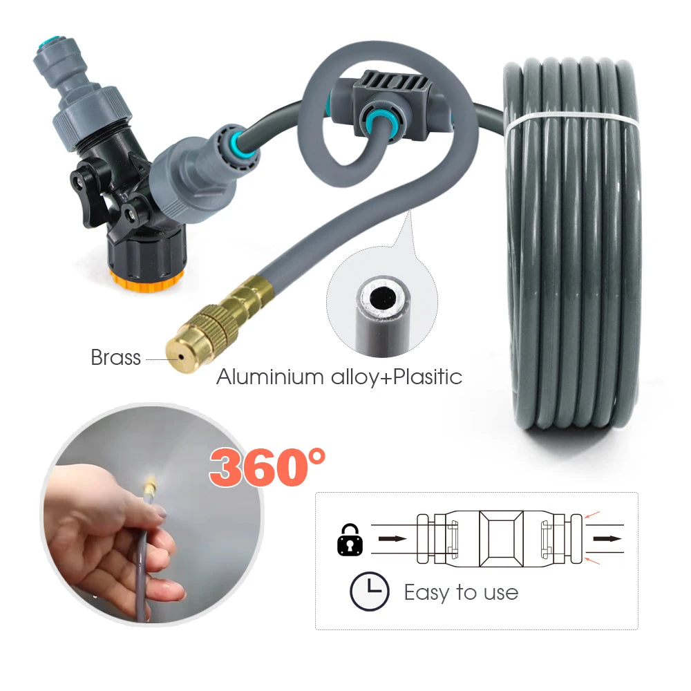 1/4'' Flexible 360° Rotary Adjustment Brass Nozzle Irrigation Set Quick Connection Automatic Atomization Garden Watering System