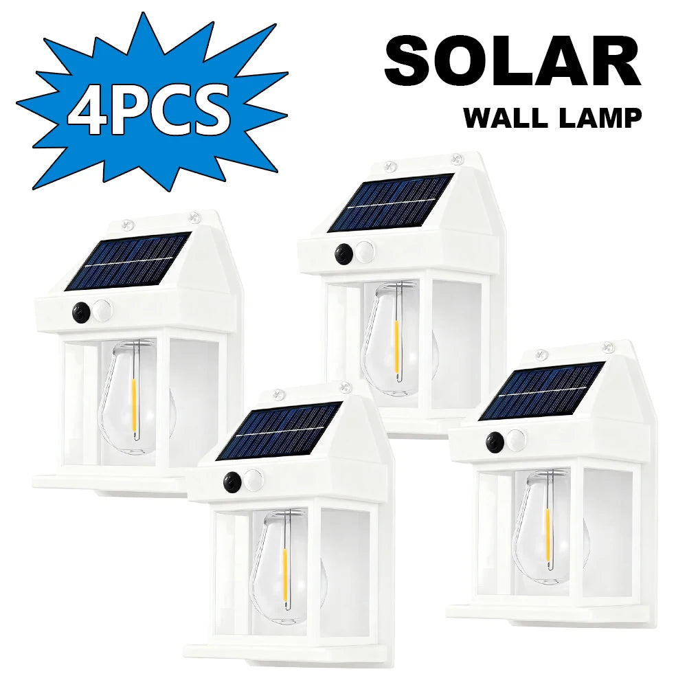 4PCS Solar Wall Light Outdoor Waterproof Sunlight Pathway Fence Lamp Yard Luminous Wall Washer Garden Decoration Tungsten Light