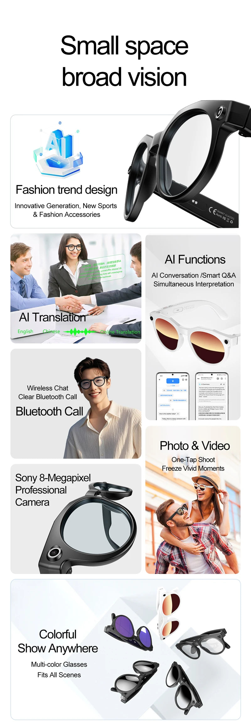 Tidesmit AI Smart Glasses: 8K Camera & Bluetooth Audio VR Headset Tidesmit