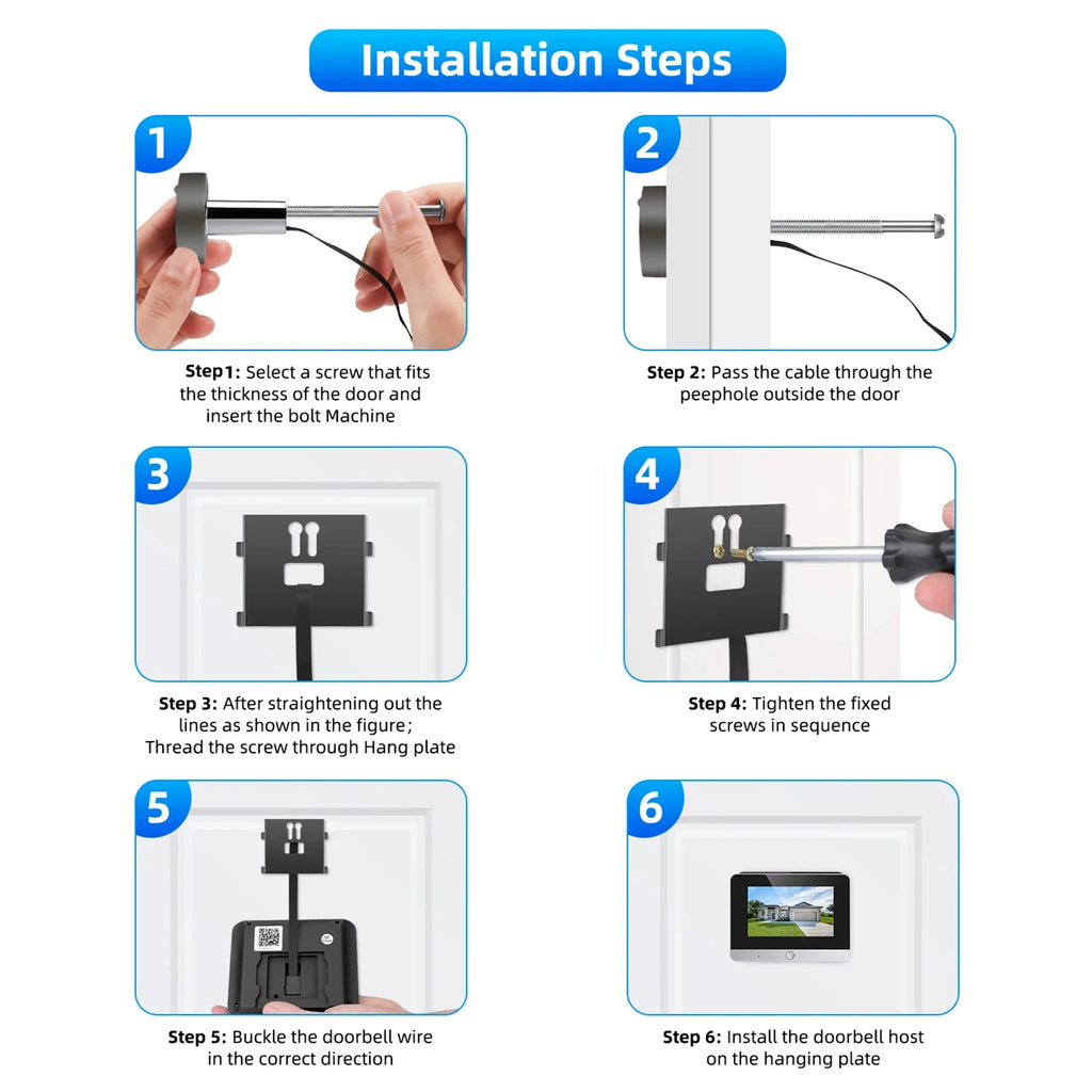 Tuya Smart 5 inch LCD Video Door Peepholes 2.4G Wifi 1080P Security Home Door Camera 10000mah Battery 24-hour Recording Setup